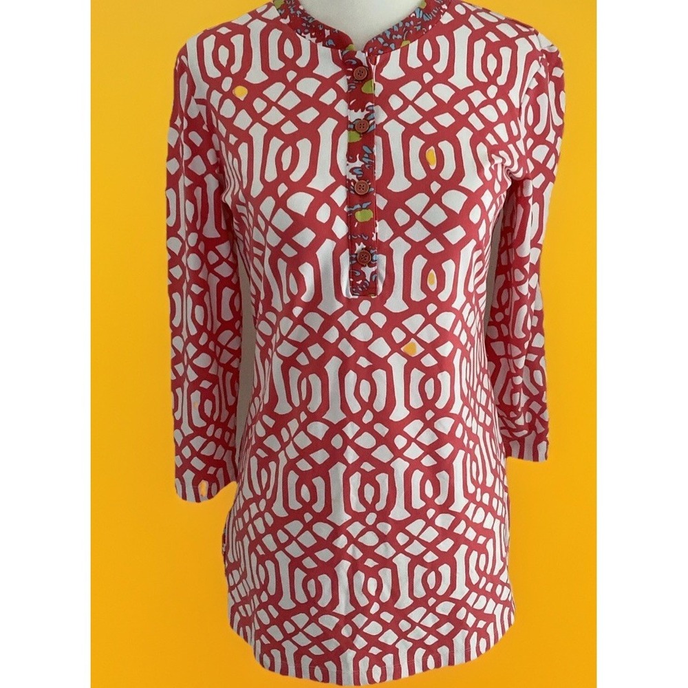 J McLaughlin Catalina Cruise Wear Vacation knit long tunic blouse 3/4 sleeves XS